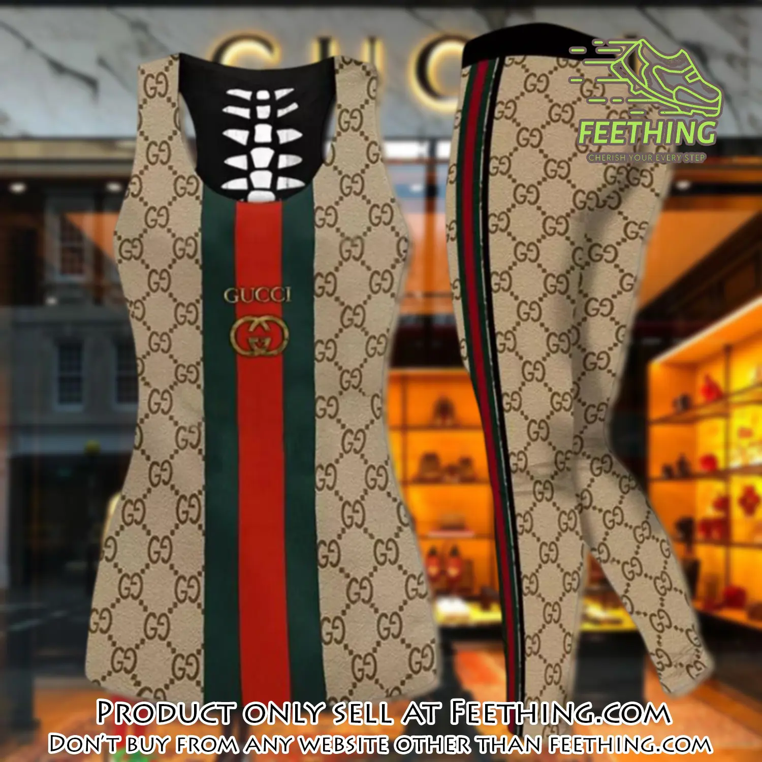 Gucci stripe tank top leggings set luxury brand for women yoga gym ft4810743